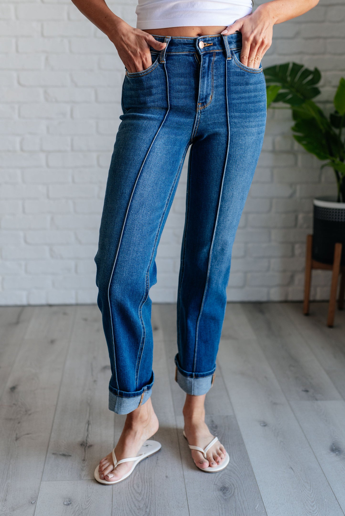 Judy Blue ~ Campbell High Rise Center Seam Detail Straight Jeans