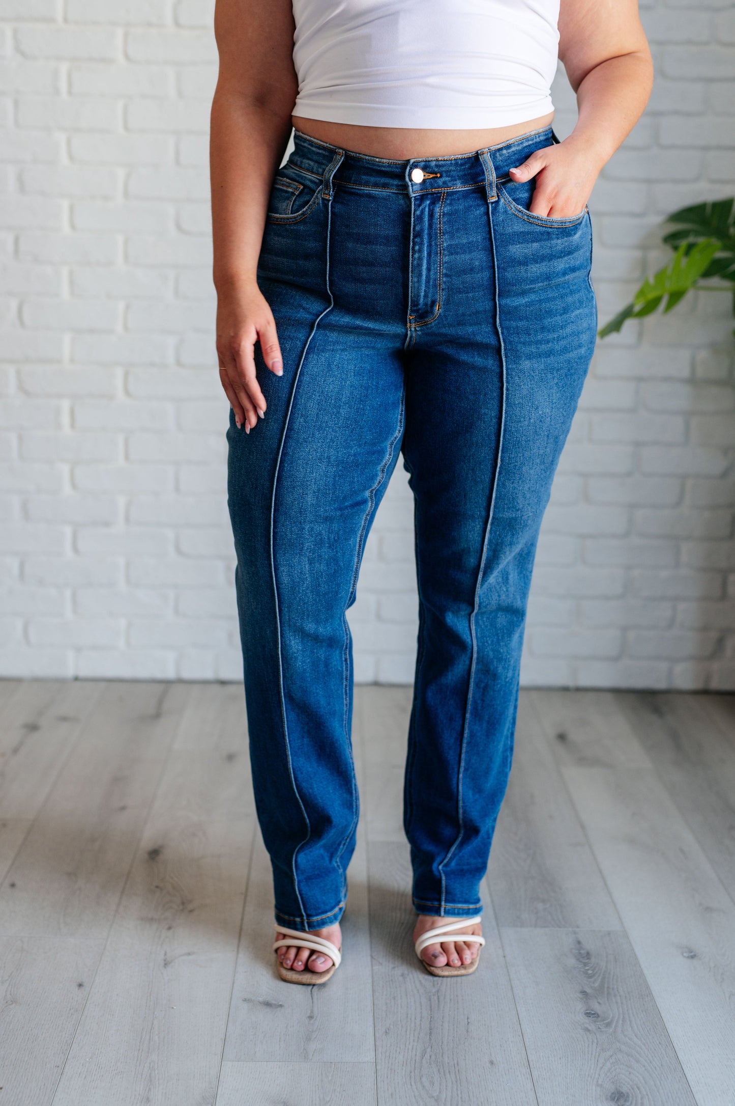 Judy Blue ~ Campbell High Rise Center Seam Detail Straight Jeans