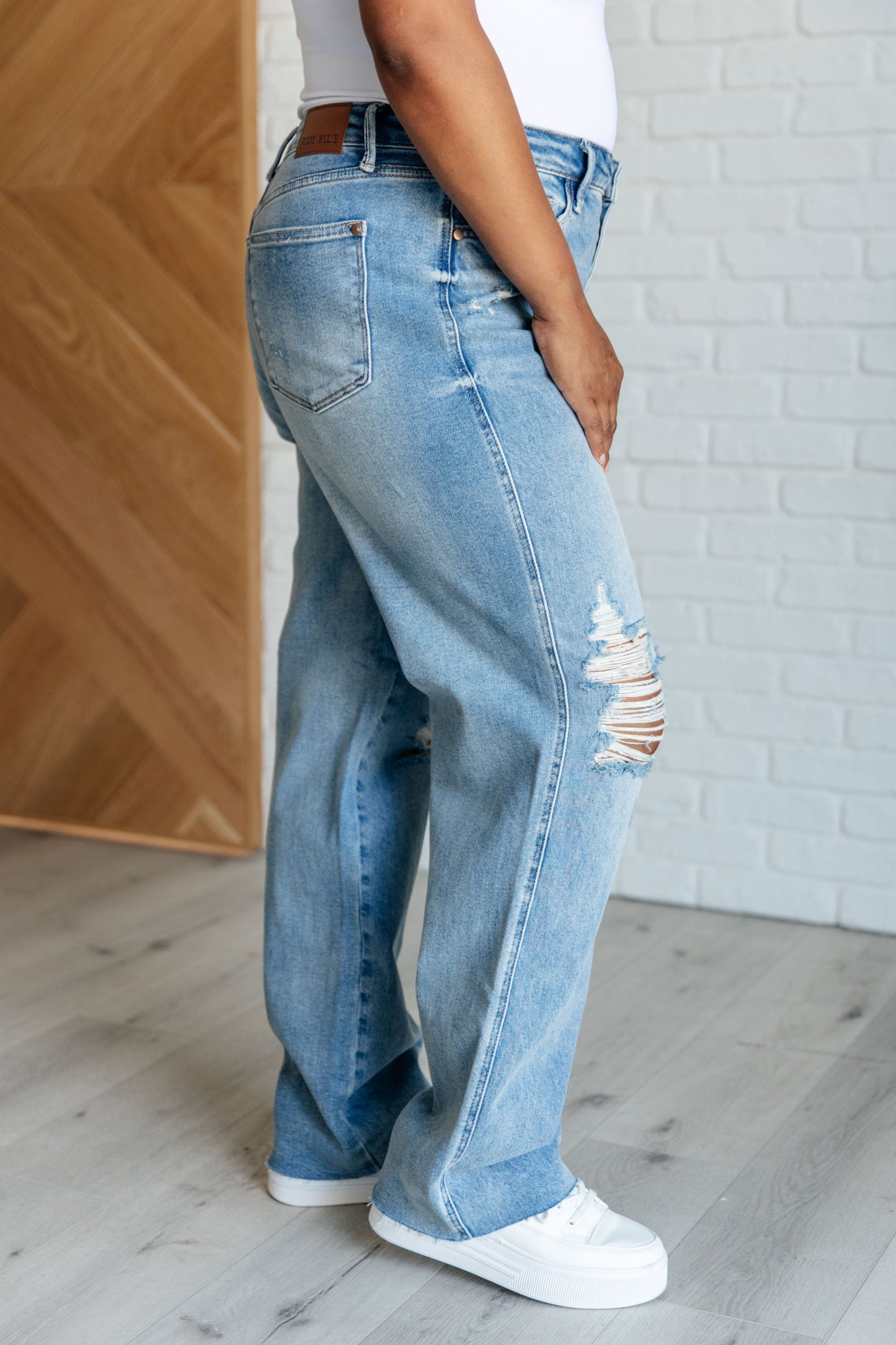 Judy Blue ~ Ramona High Rise Rigid Magic Destroyed Straight Jeans