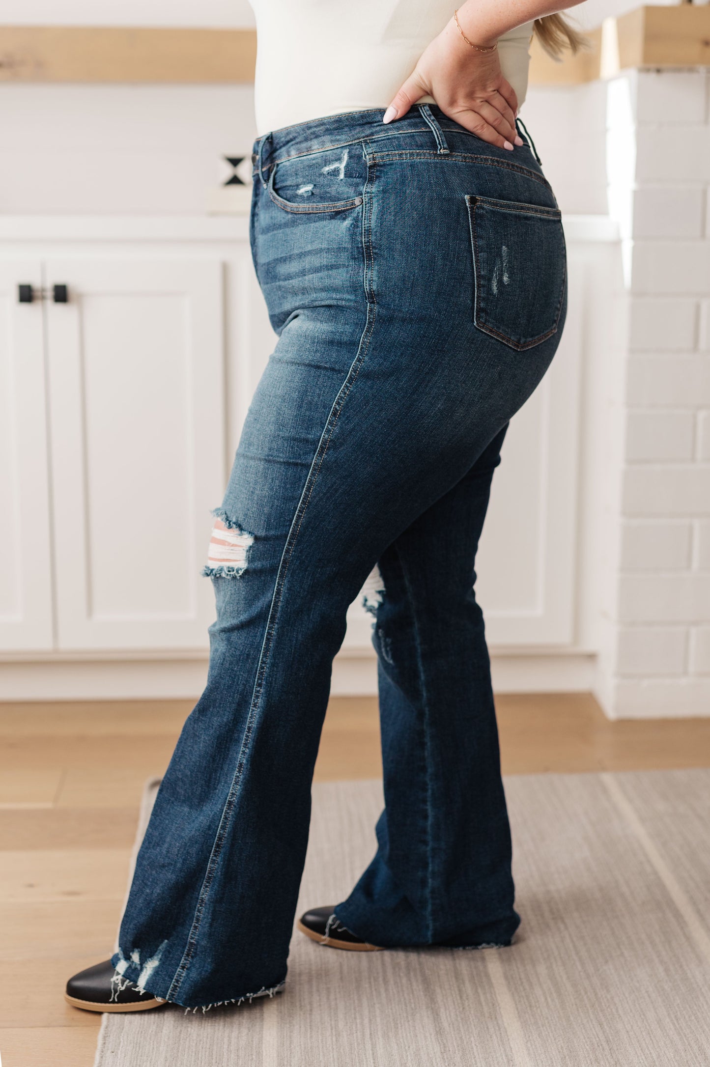 Judy Blue ~ Cassandra High Rise Control Top Distressed Flare Jeans