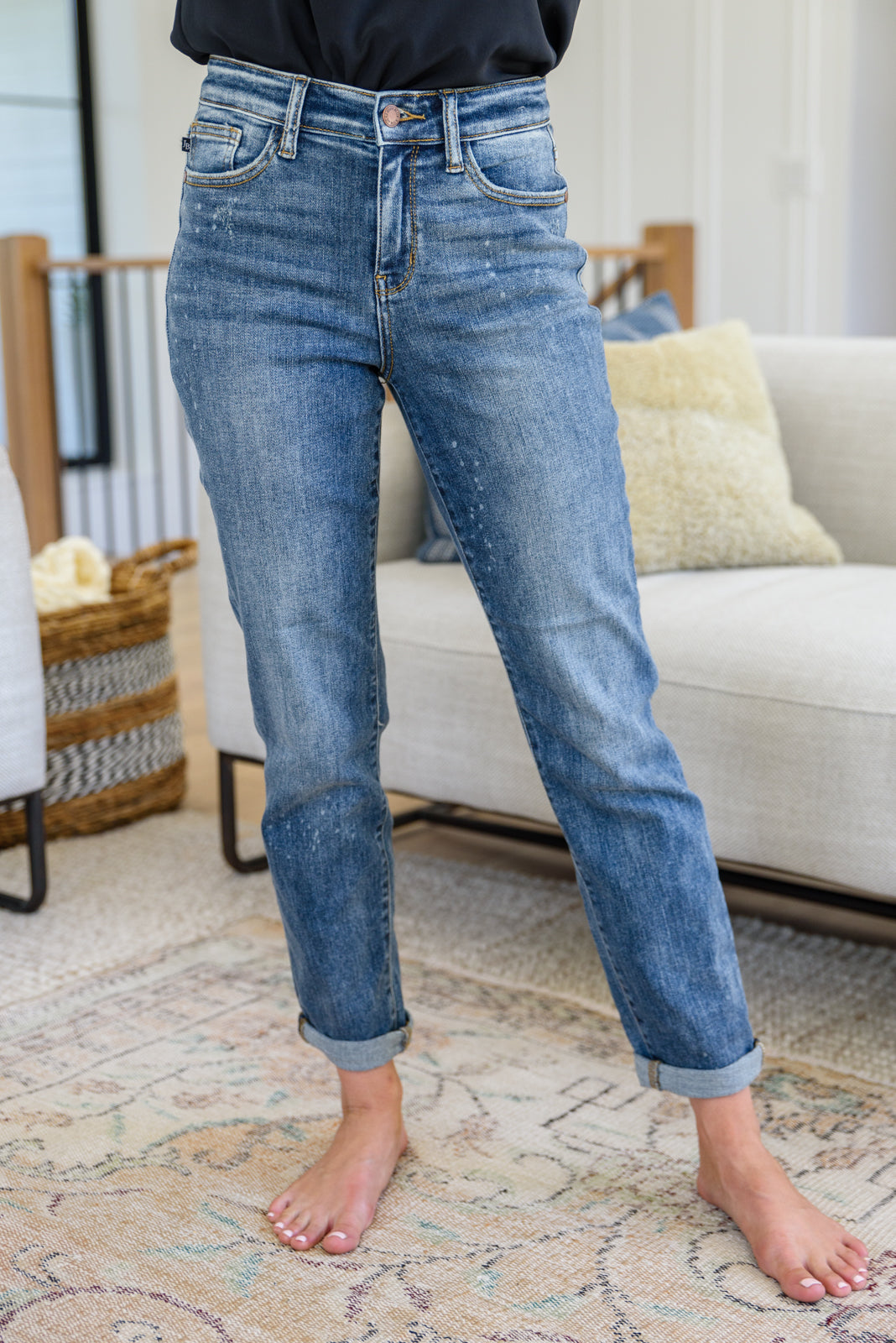 Judy Blue ~ Corey Hi Rise Bleach Splash Boyfriend Jeans