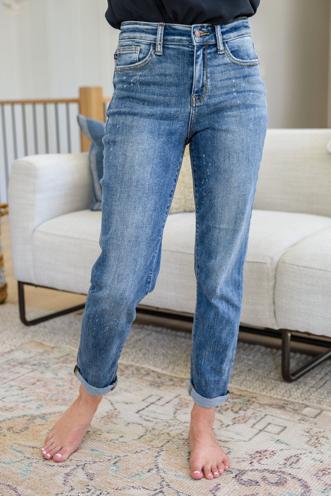 Judy Blue ~ Corey Hi Rise Bleach Splash Boyfriend Jeans