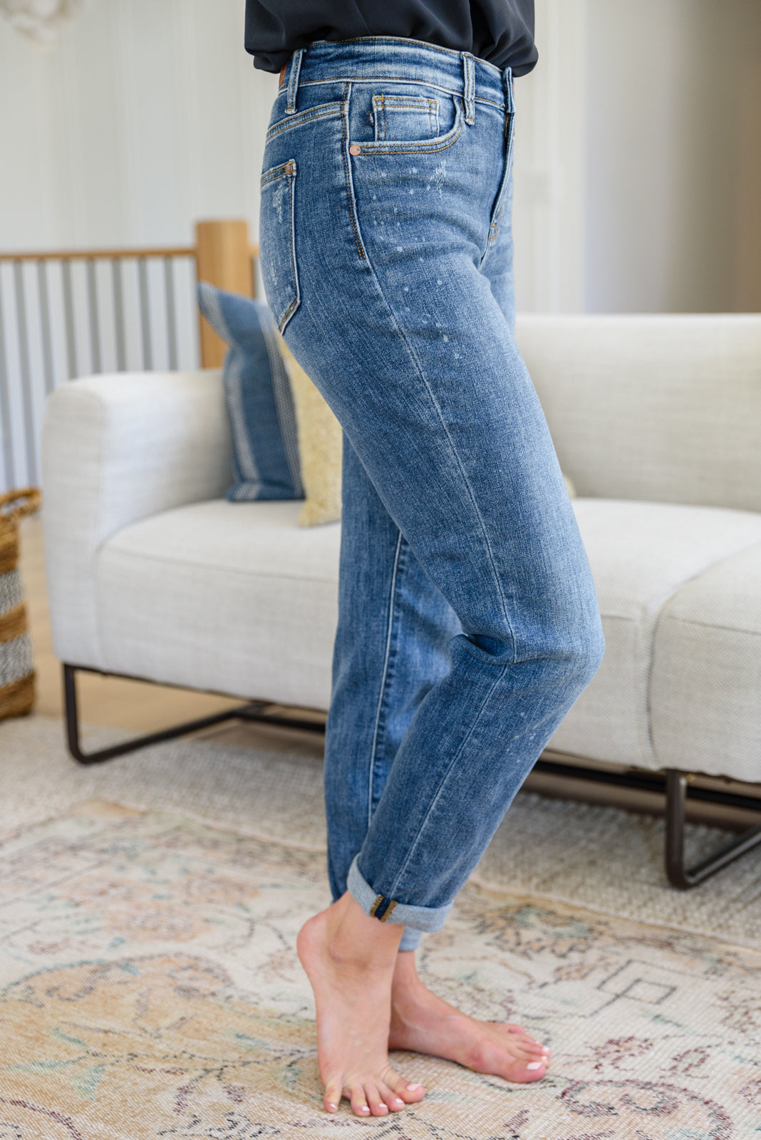 Judy Blue ~ Corey Hi Rise Bleach Splash Boyfriend Jeans