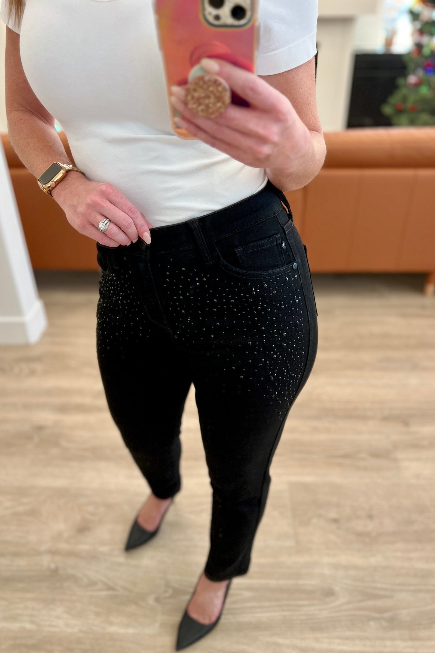 Judy Blue ~ Reese Rhinestone Slim Fit Jeans in Black