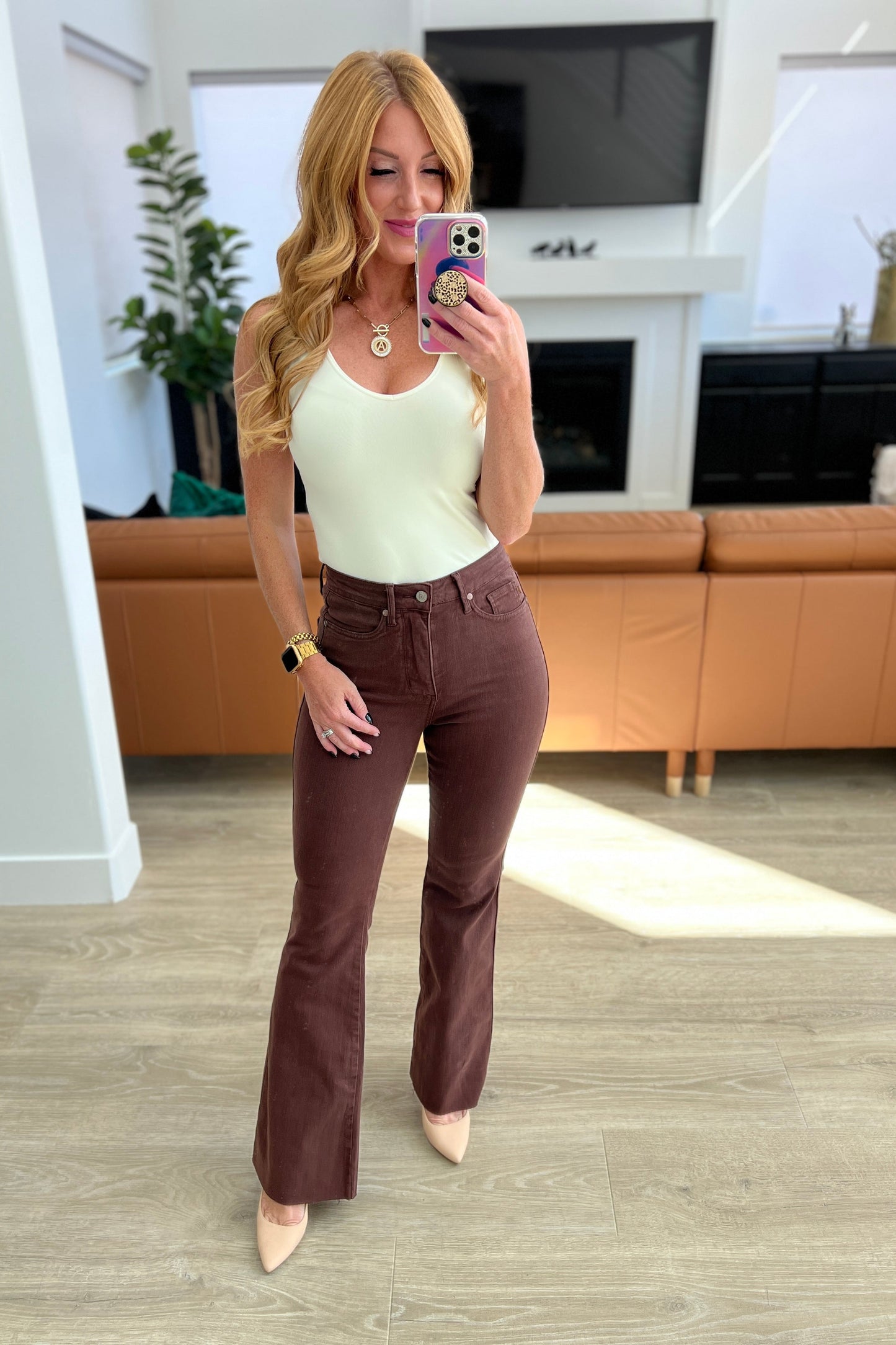 Judy Blue ~ Sienna High Rise Control Top Flare Jeans in Espresso