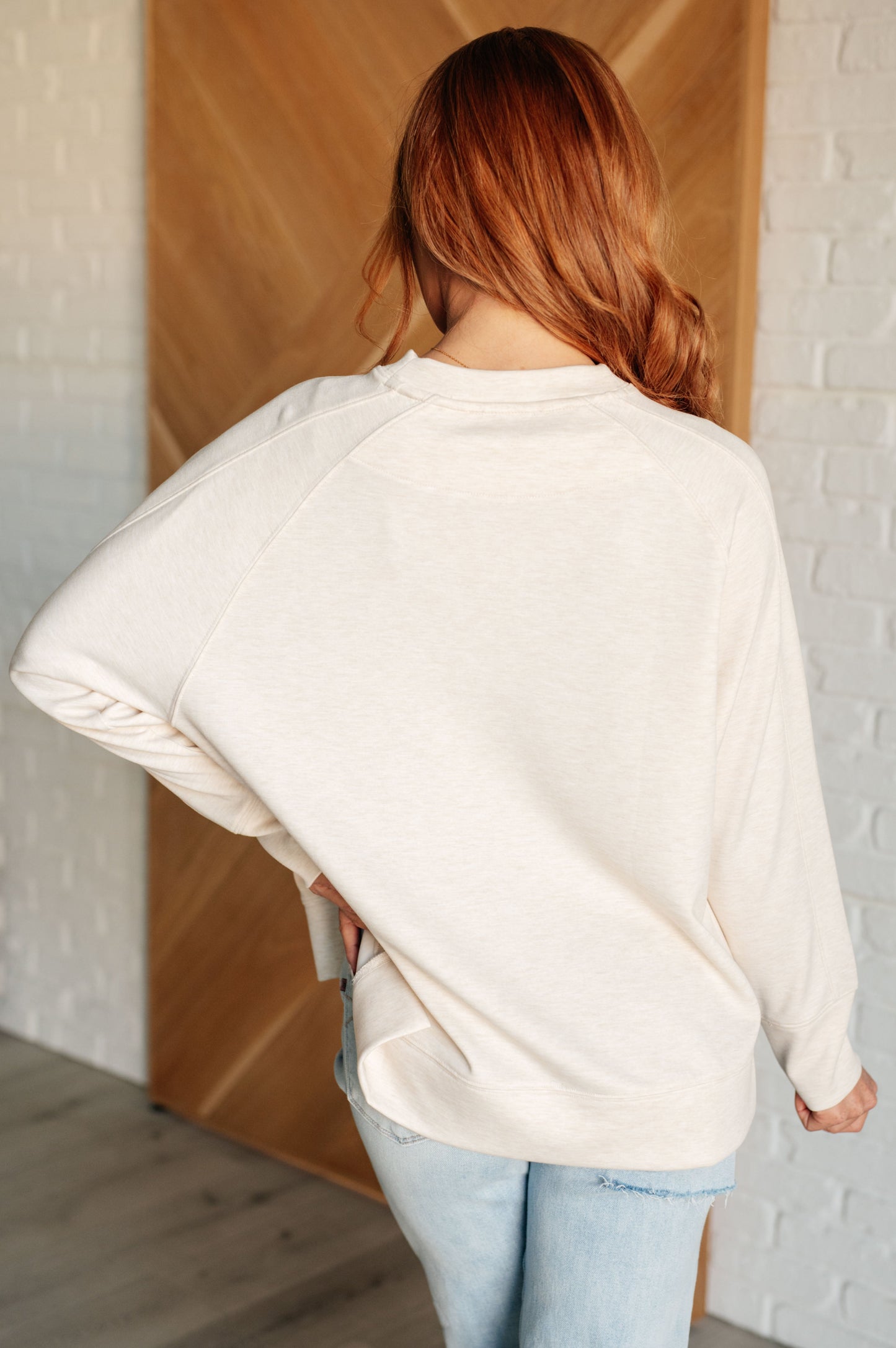 It's The Little Things Relaxed Scuba Pullover Top in Beige