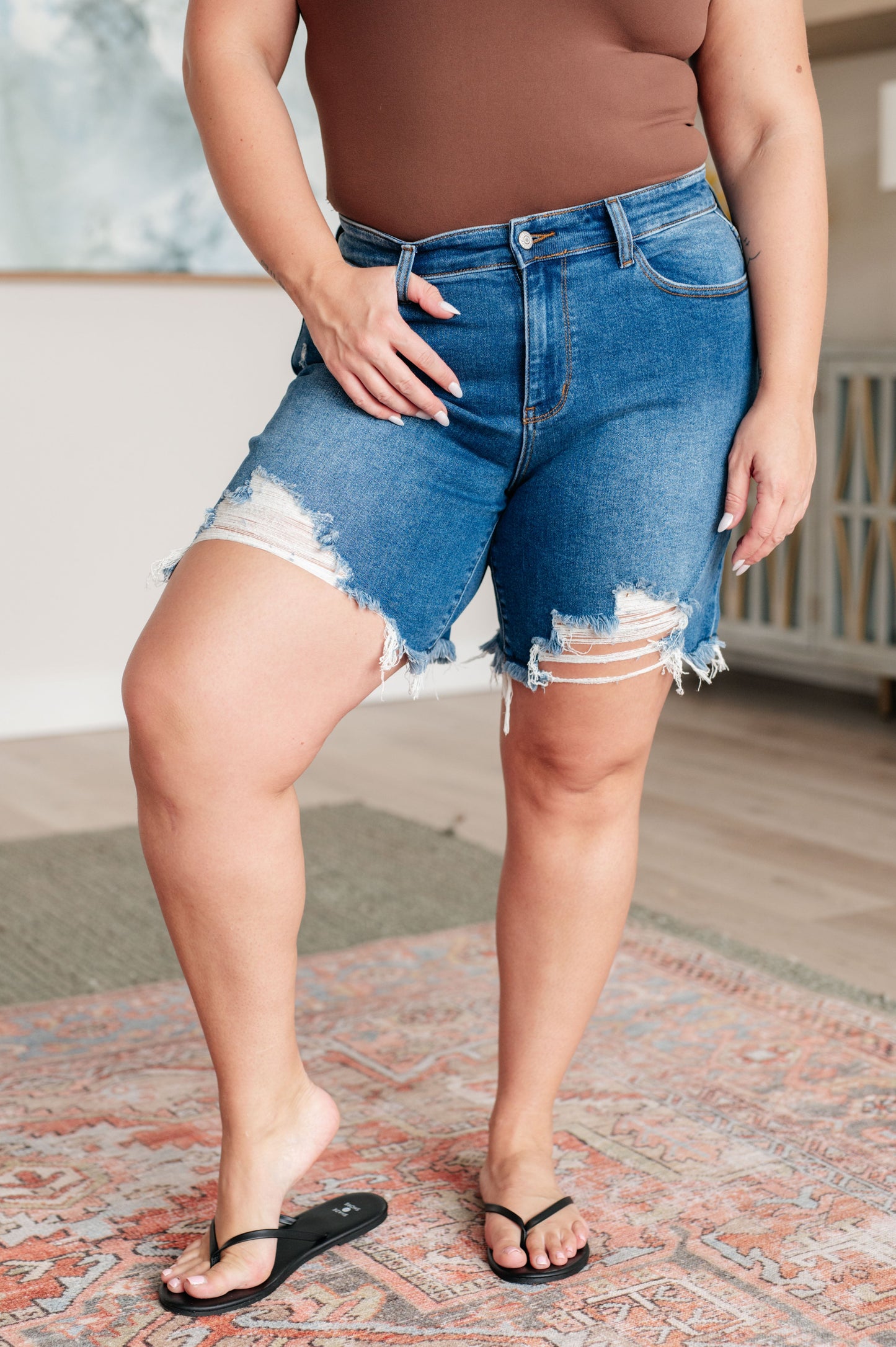 Judy Blue ~ Kelsey Mid Rise Distressed Cutoff Shorts