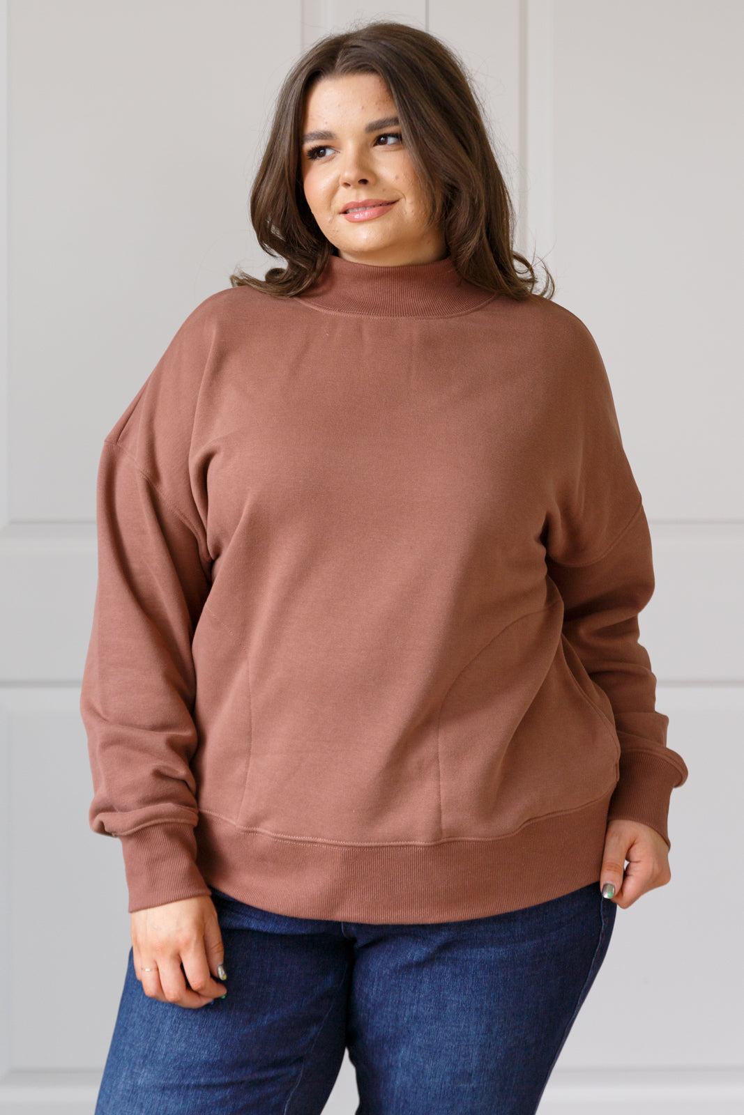 Make No Mistake Mock Neck Pullover Top in Cocoa