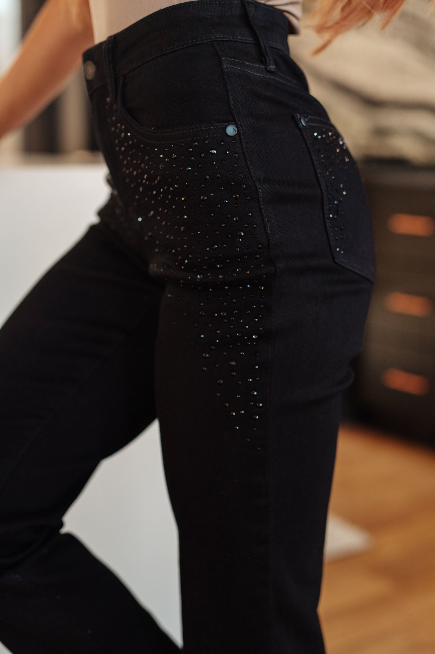 Judy Blue ~ Reese Rhinestone Slim Fit Jeans in Black