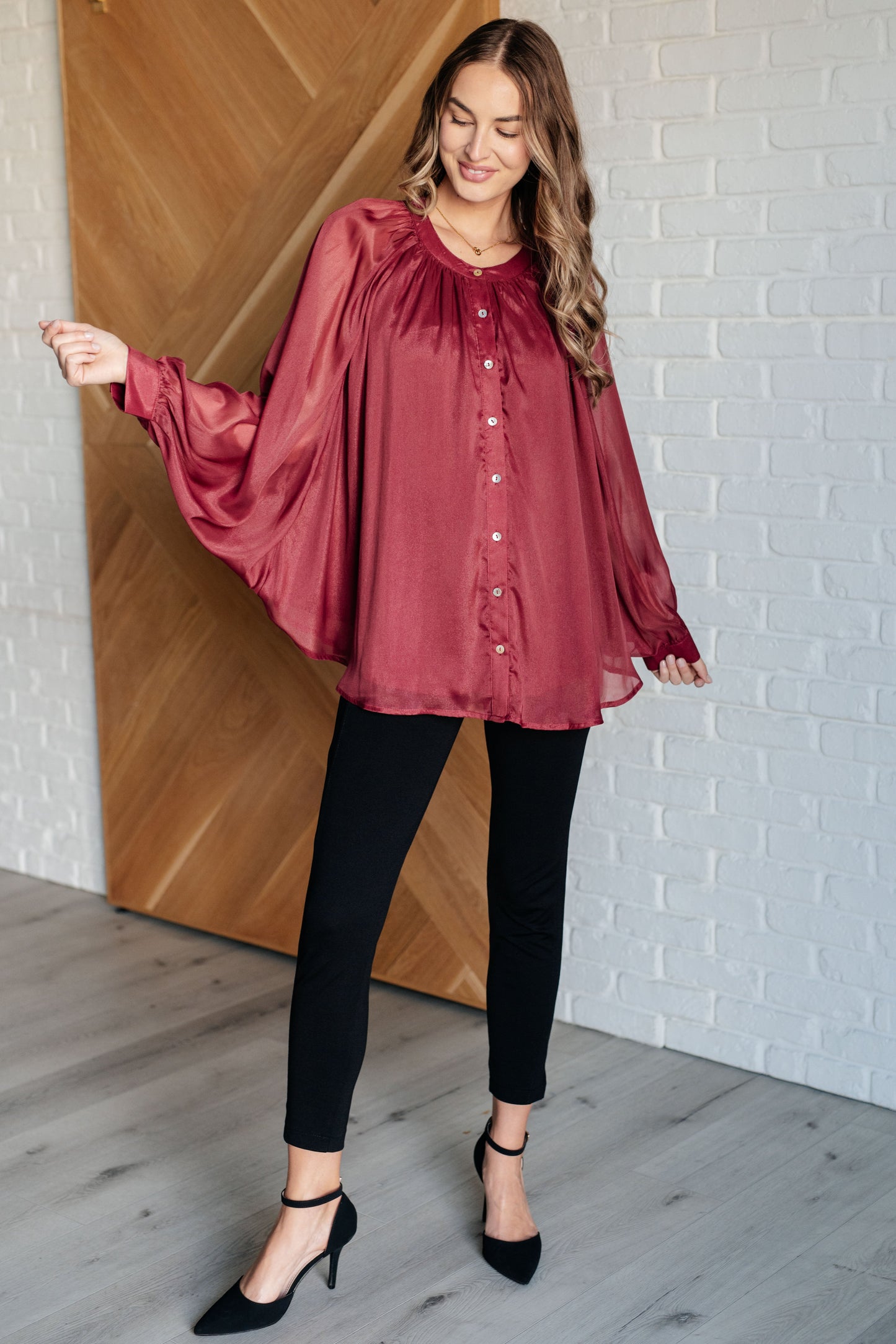 Smiles and Pouts Bat Sleeve Button Down Blouse