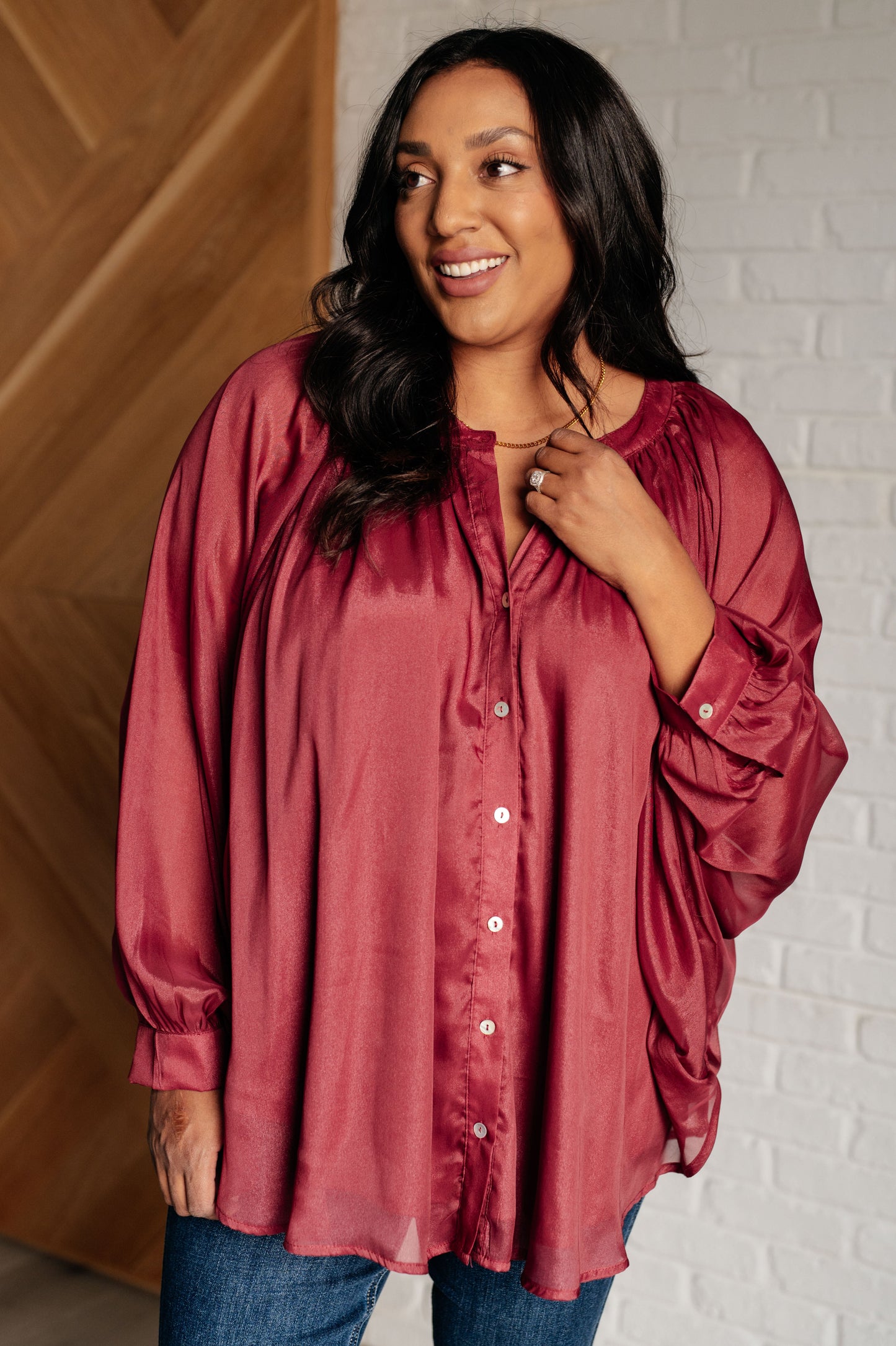 Smiles and Pouts Bat Sleeve Button Down Blouse