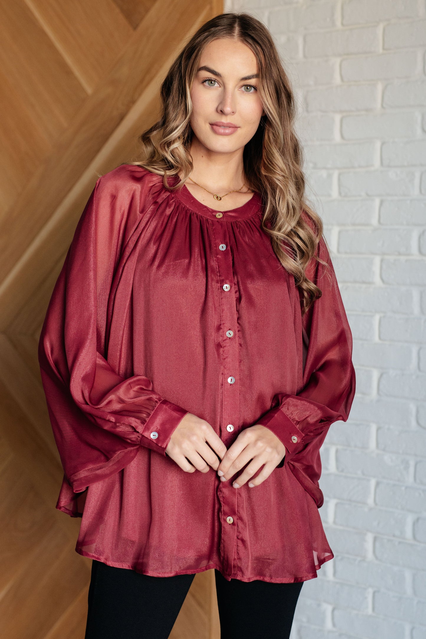 Smiles and Pouts Bat Sleeve Button Down Blouse