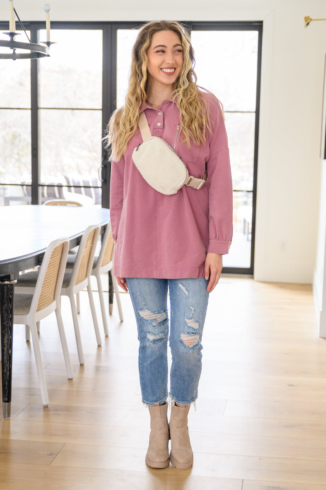 Sweet Crush Collar Pullover Top in Mauve