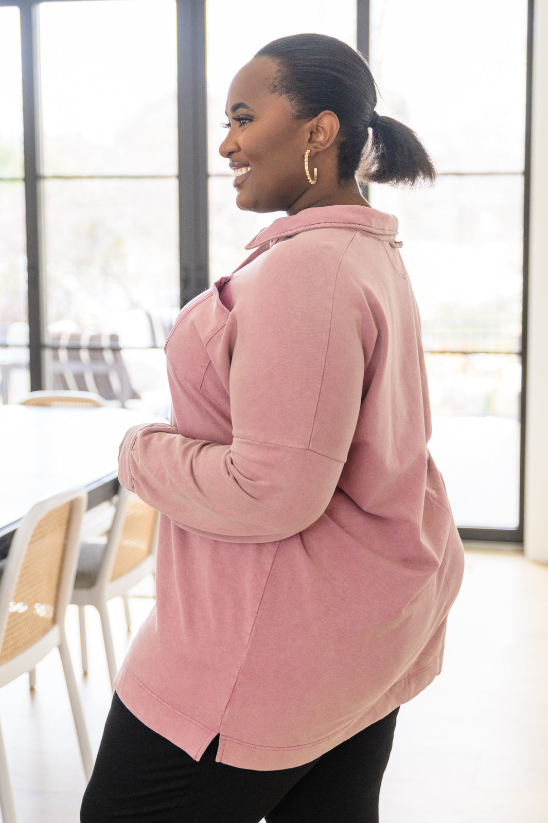 Sweet Crush Collar Pullover Top in Mauve