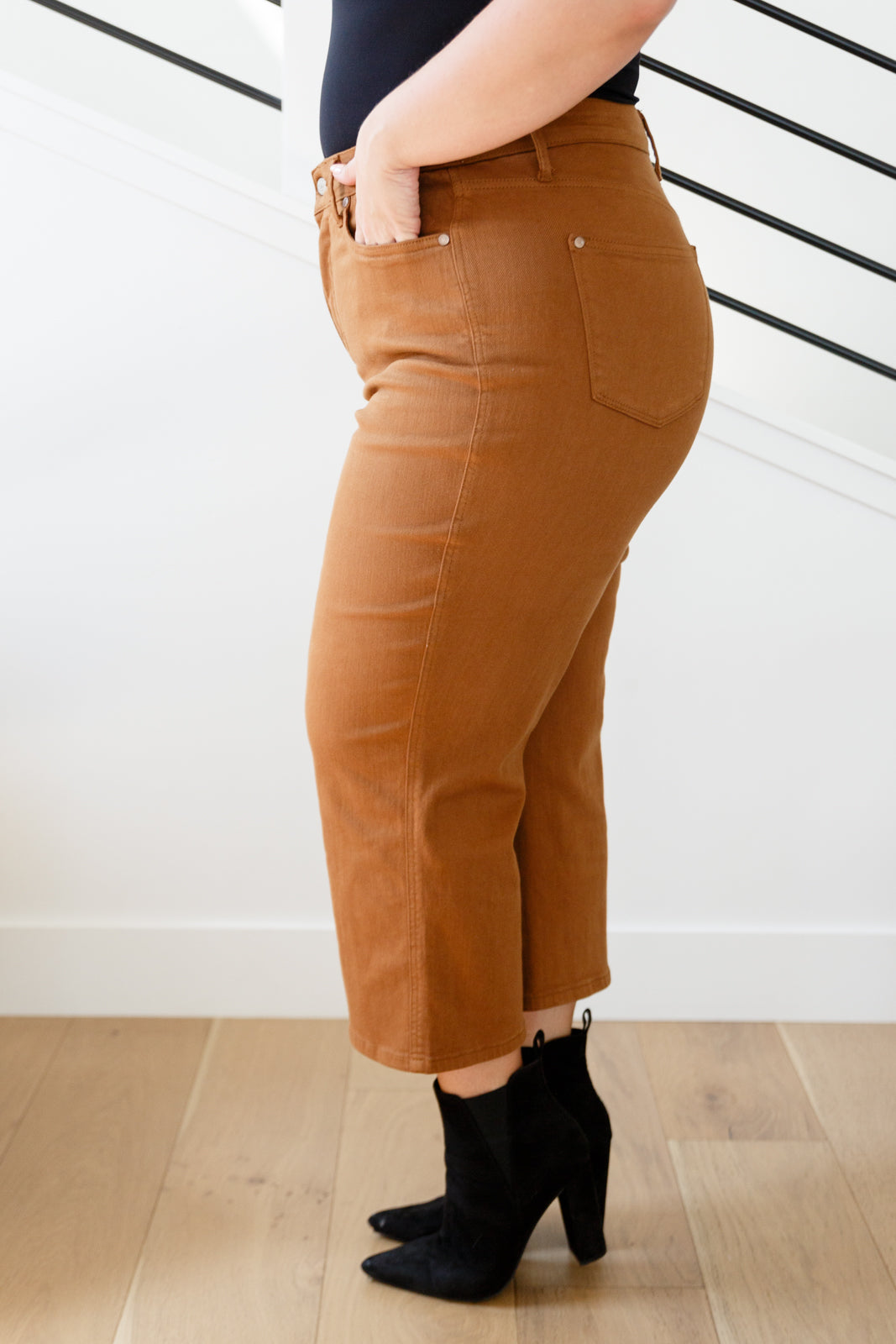 Judy Blue ~ Briar High Rise Control Top Wide Leg Crop Jeans in Camel