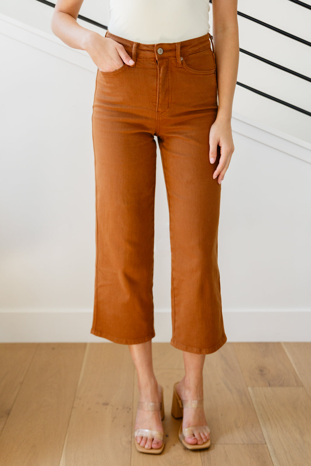 Judy Blue ~ Briar High Rise Control Top Wide Leg Crop Jeans in Camel