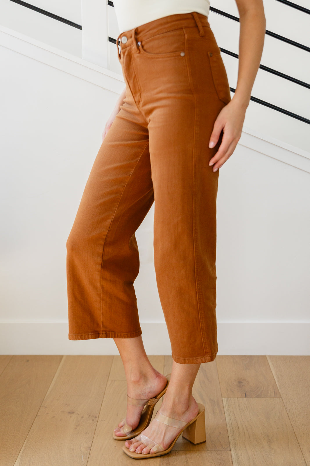 Judy Blue ~ Briar High Rise Control Top Wide Leg Crop Jeans in Camel