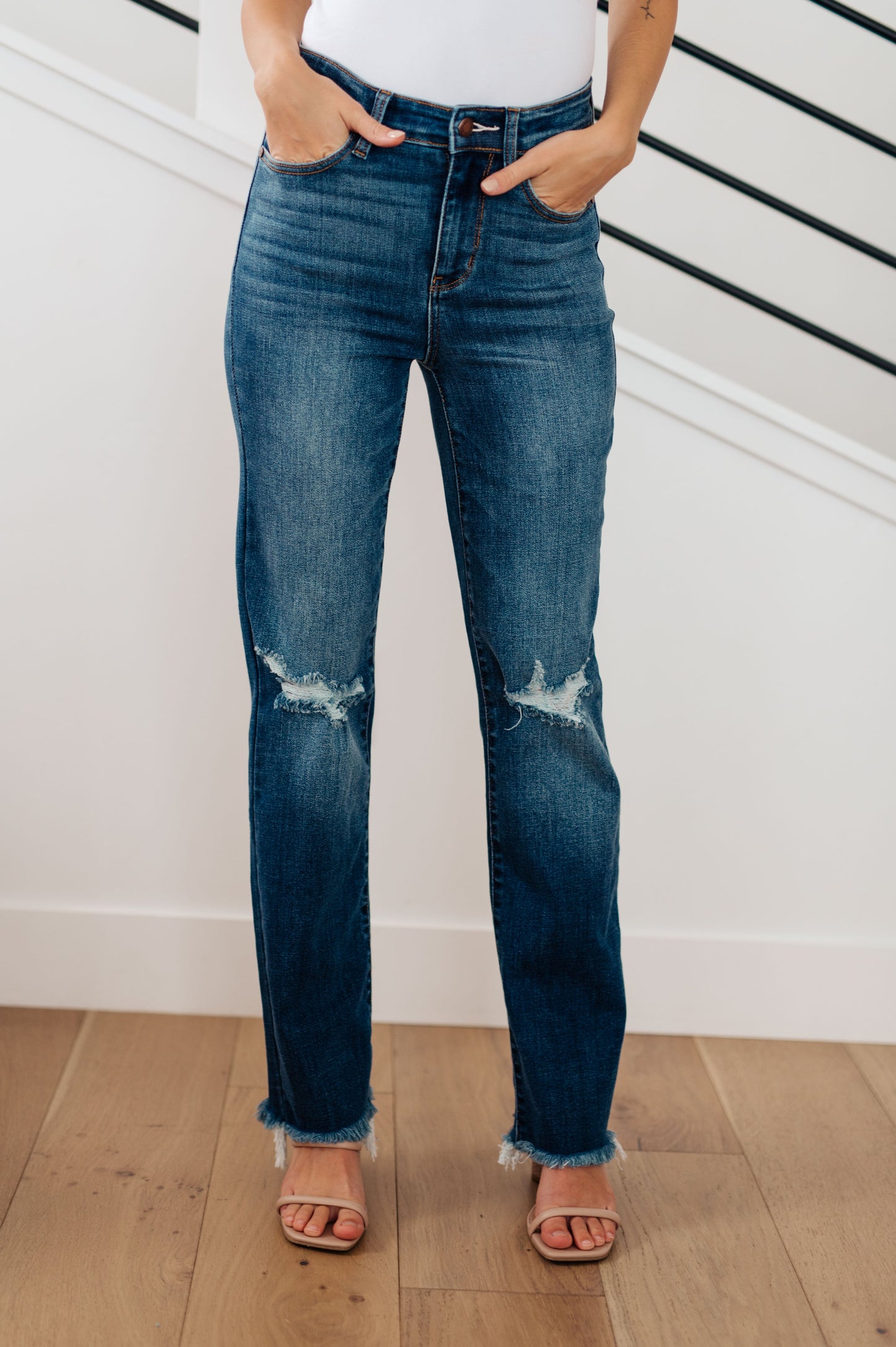 Judy Blue ~ Morgan High Rise Distressed Straight Jeans