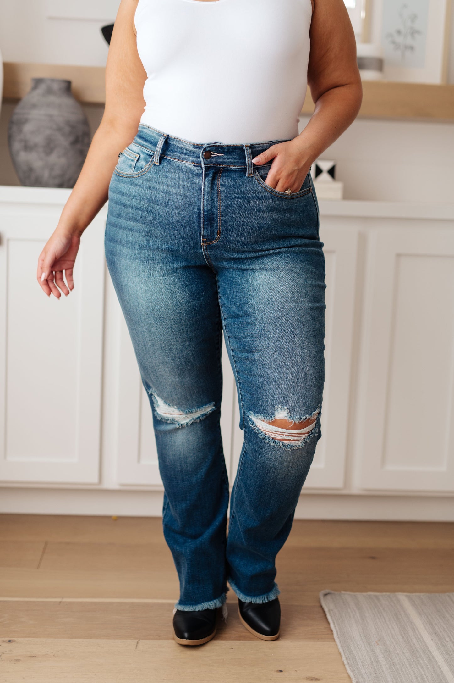 Judy Blue ~ Morgan High Rise Distressed Straight Jeans